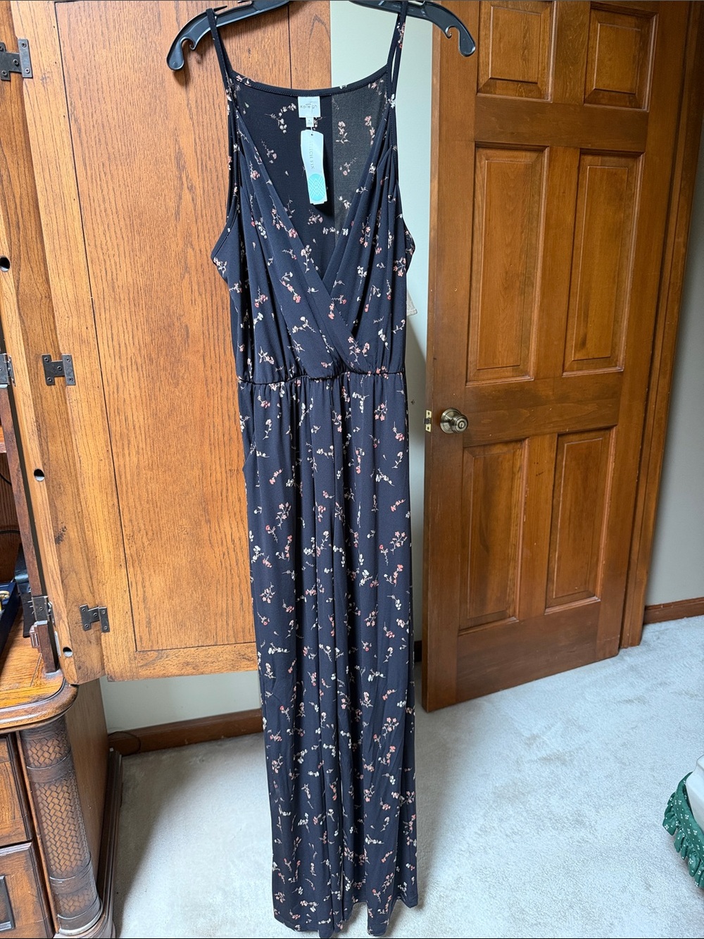 Kaileigh Black Floral Jumpsuit with blush and Cream Buds